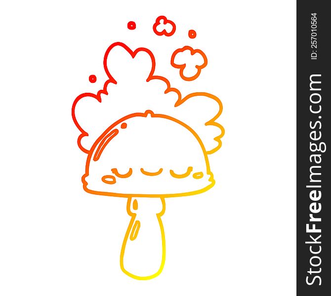 Warm Gradient Line Drawing Cartoon Mushroom With Spoor Cloud
