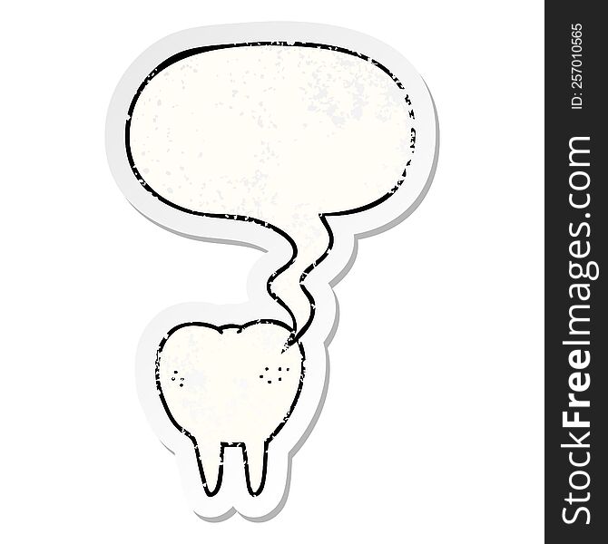 Cartoon Tooth And Speech Bubble Distressed Sticker