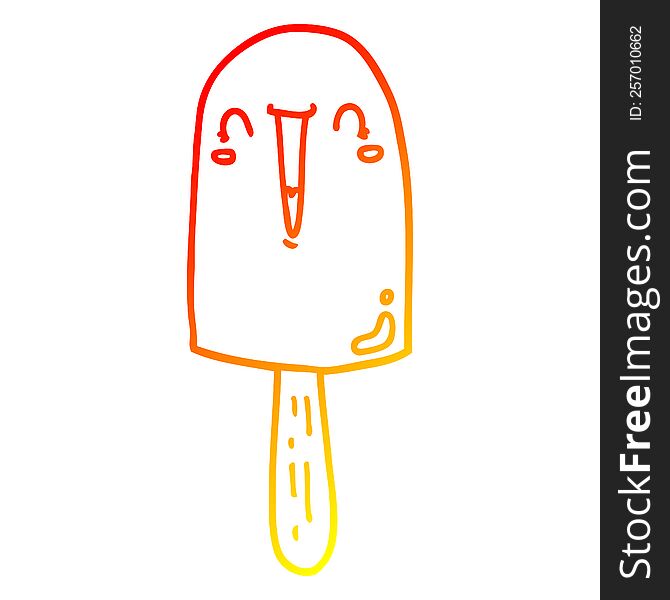 Warm Gradient Line Drawing Cartoon Happy Ice Lolly