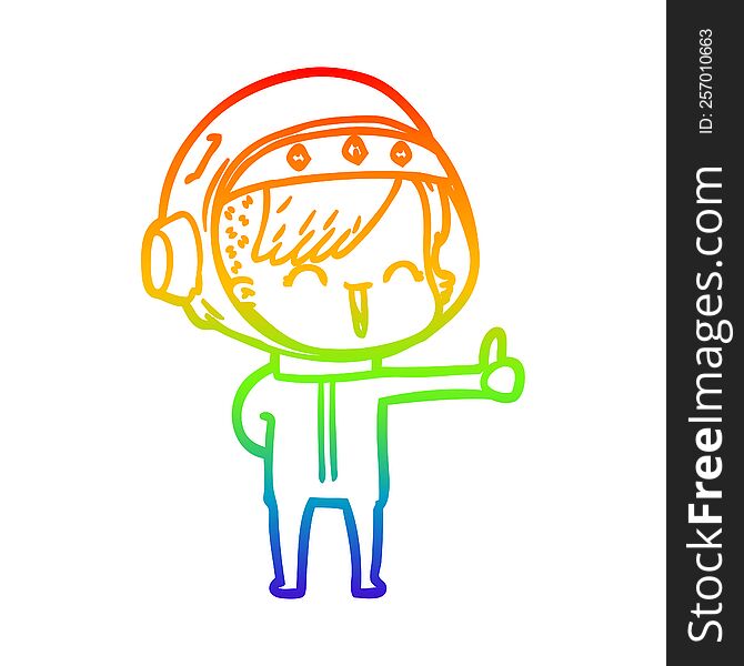 Rainbow Gradient Line Drawing Happy Cartoon Space Girl