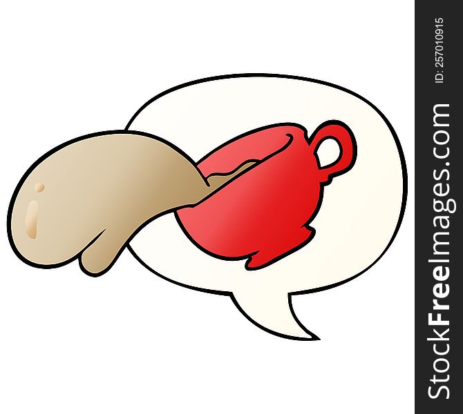 Cartoon Mug Of Coffee And Speech Bubble In Smooth Gradient Style