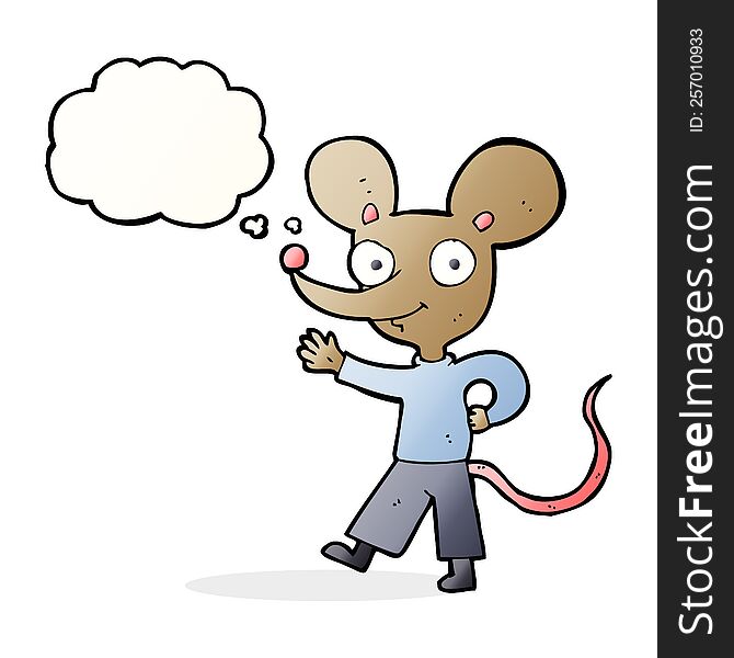 Cartoon Waving Mouse With Thought Bubble