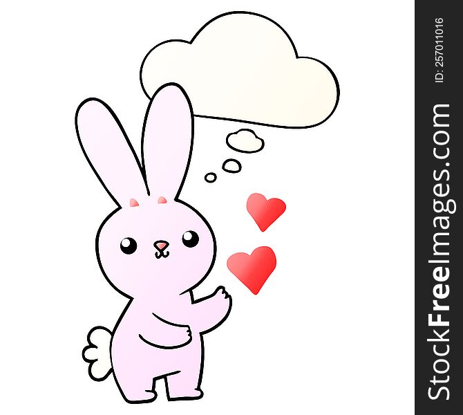 cute cartoon rabbit with love hearts with thought bubble in smooth gradient style