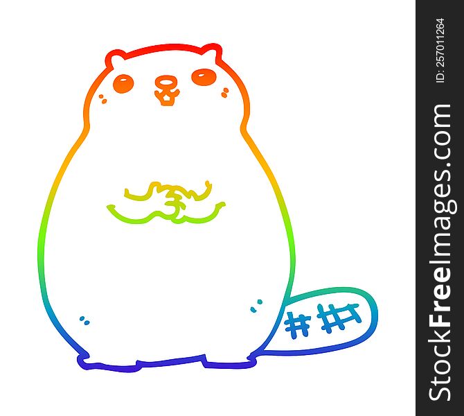 Rainbow Gradient Line Drawing Cartoon Beaver
