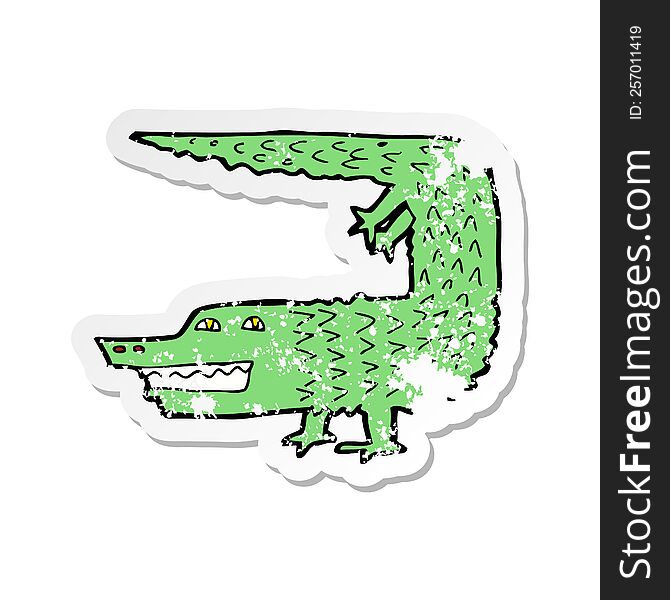 retro distressed sticker of a cartoon crocodile