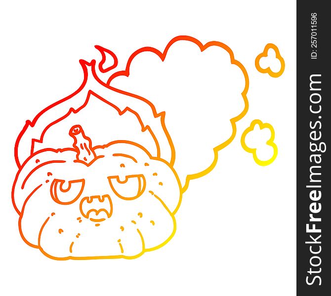 Warm Gradient Line Drawing Cartoon Flaming Halloween Pumpkin