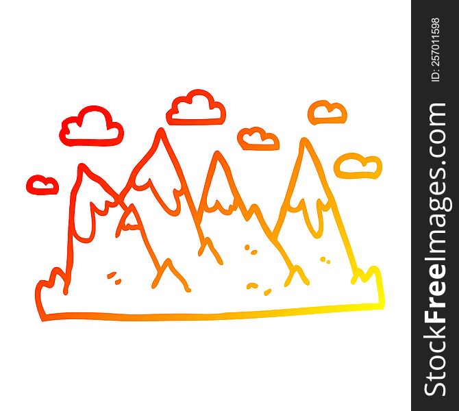 Warm Gradient Line Drawing Cartoon Mountain Range