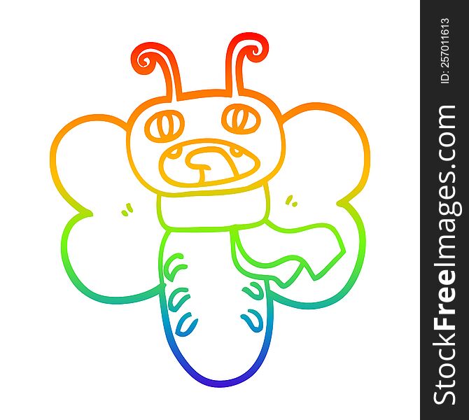 Rainbow Gradient Line Drawing Funny Cartoon Butterfly