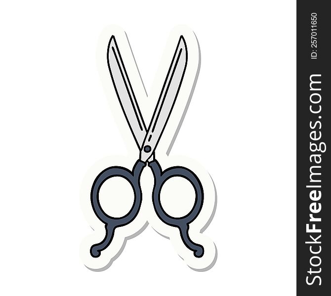 sticker of tattoo in traditional style of barber scissors. sticker of tattoo in traditional style of barber scissors