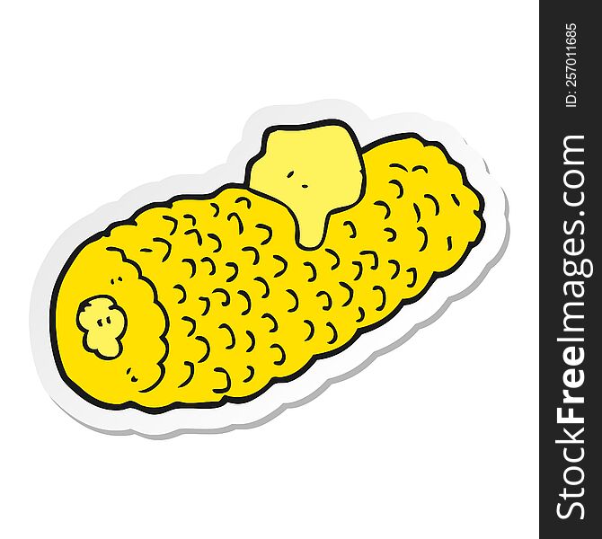 sticker of a cartoon corn on cob with butter