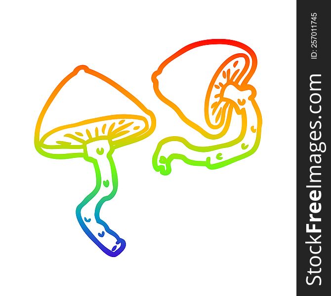 rainbow gradient line drawing wild mushrooms