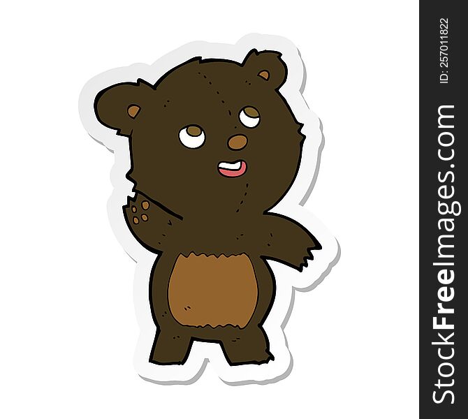 Sticker Of A Cartoon Cute Waving Black Bear Teddy