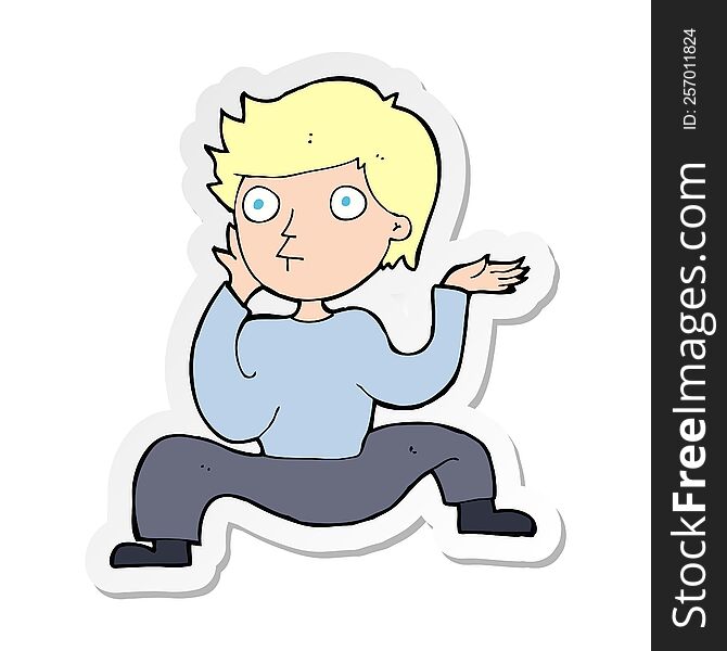 sticker of a cartoon boy doing crazy dance
