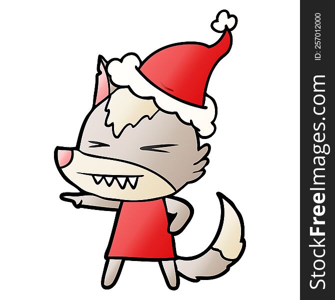 Angry Wolf Gradient Cartoon Of A Wearing Santa Hat