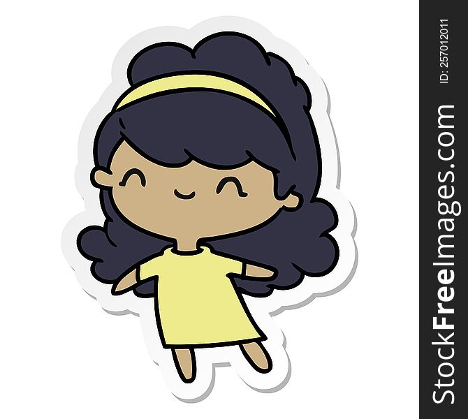 Sticker Cartoon Kawaii Girl With Head Band