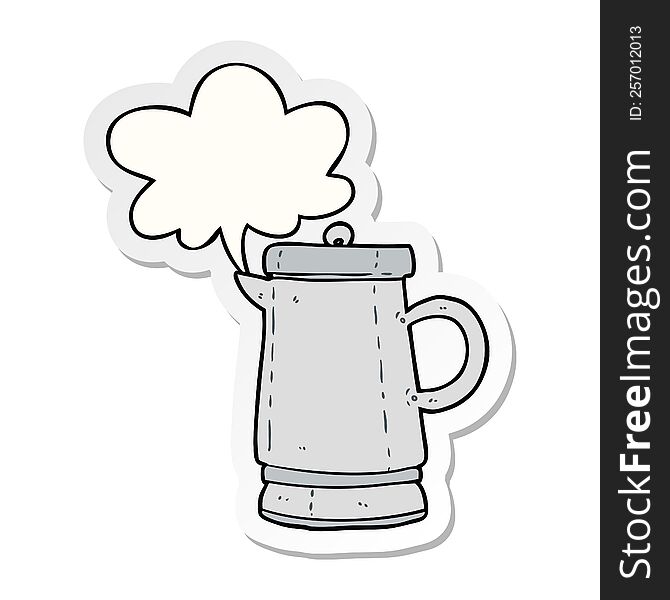 cartoon old metal kettle with speech bubble sticker