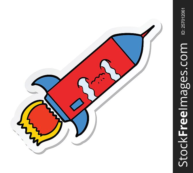 Sticker Of A Cartoon Crying Rocket