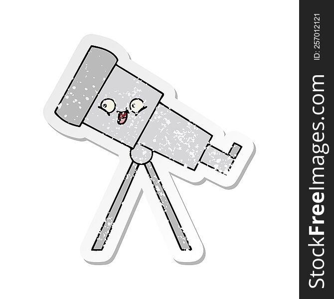 distressed sticker of a cute cartoon telescope