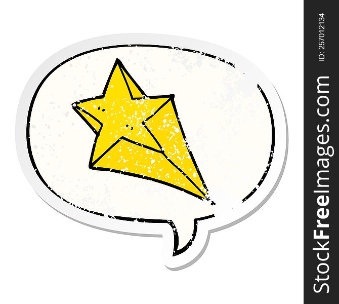 Cartoon Shooting Star And Speech Bubble Distressed Sticker