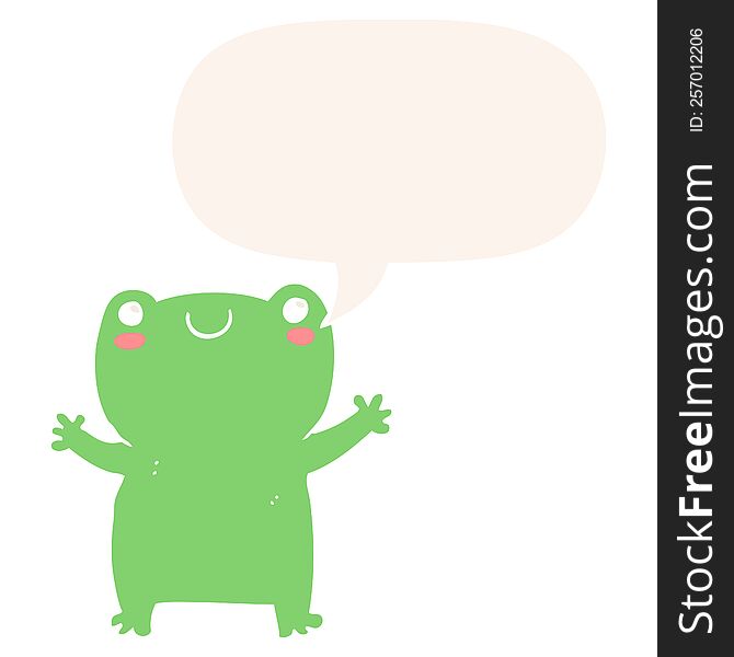 cute cartoon frog with speech bubble in retro style