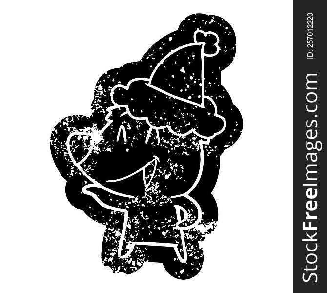 Laughing Bear Cartoon Distressed Icon Of A Wearing Santa Hat