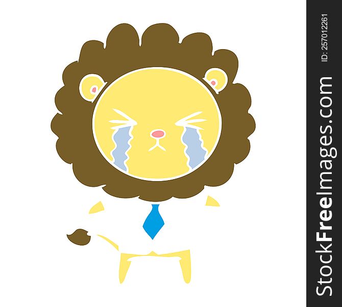 flat color style cartoon crying lion wearing shirt and tie