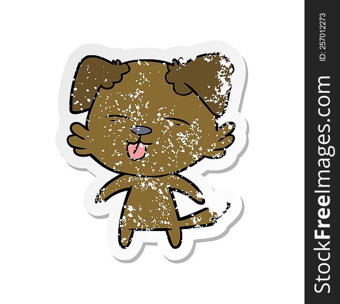 Distressed Sticker Of A Cartoon Dog Sticking Out Tongue
