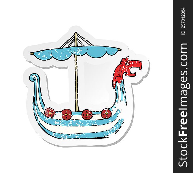 retro distressed sticker of a cartoon viking ship