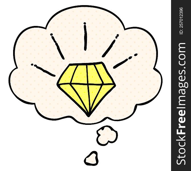 cartoon tattoo diamond with thought bubble in comic book style