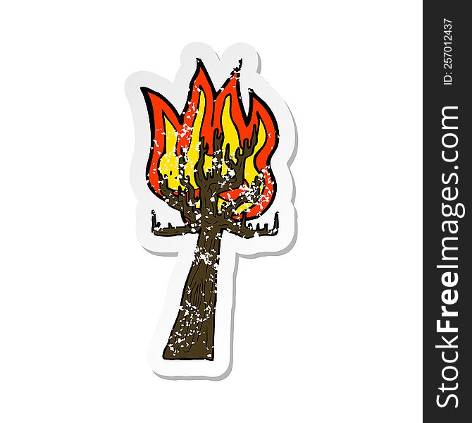 Retro Distressed Sticker Of A Cartoon Tree On Fire