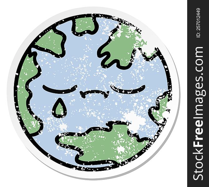 Distressed Sticker Of A Cute Cartoon Planet Earth