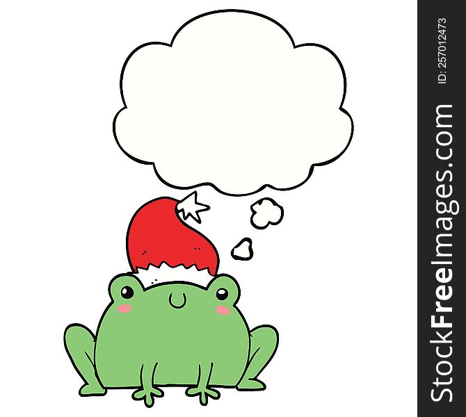 Cute Cartoon Christmas Frog And Thought Bubble