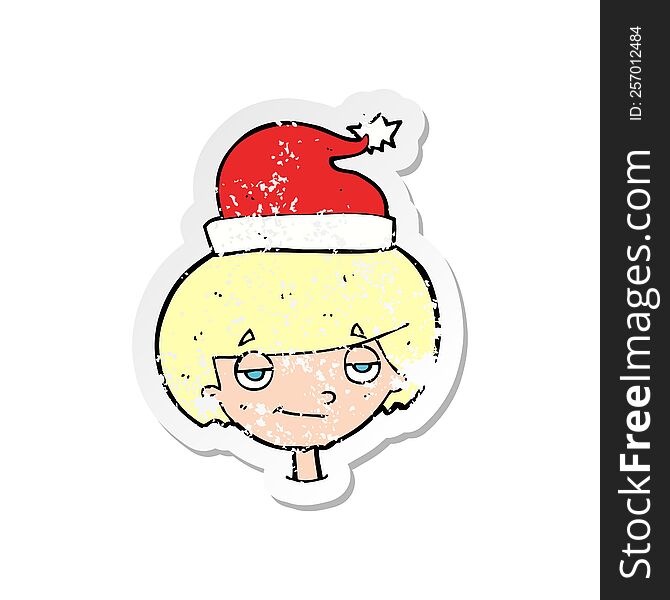 Retro Distressed Sticker Of A Cartoon Boy In Santa Hat