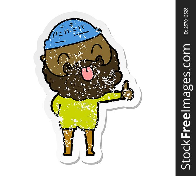 Distressed Sticker Of A Man With Beard Sticking Out Tongue