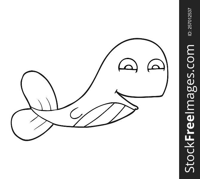 freehand drawn black and white cartoon whale
