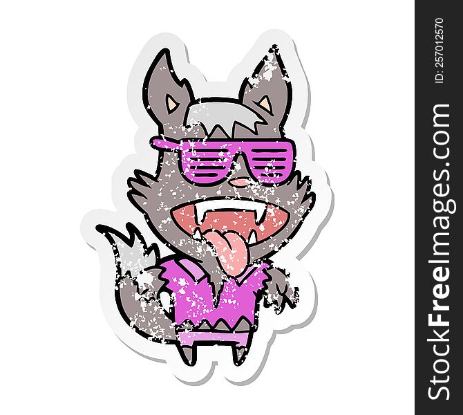 distressed sticker of a cartoon super cool werewolf