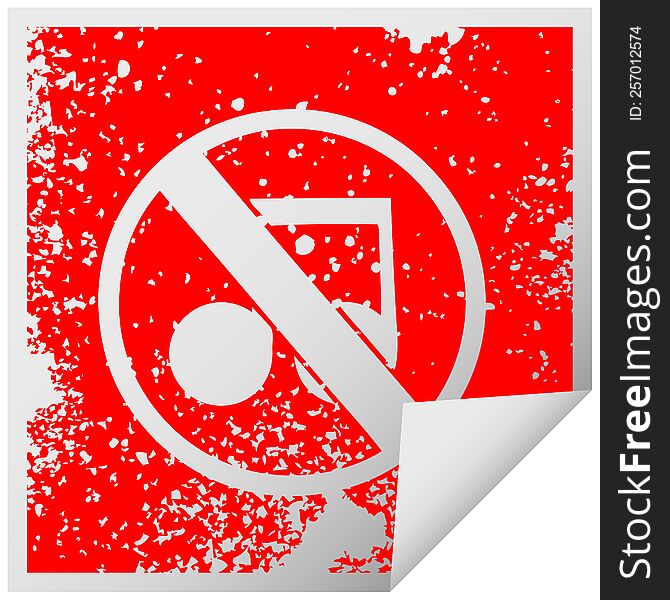 distressed square peeling sticker symbol of a no music sign