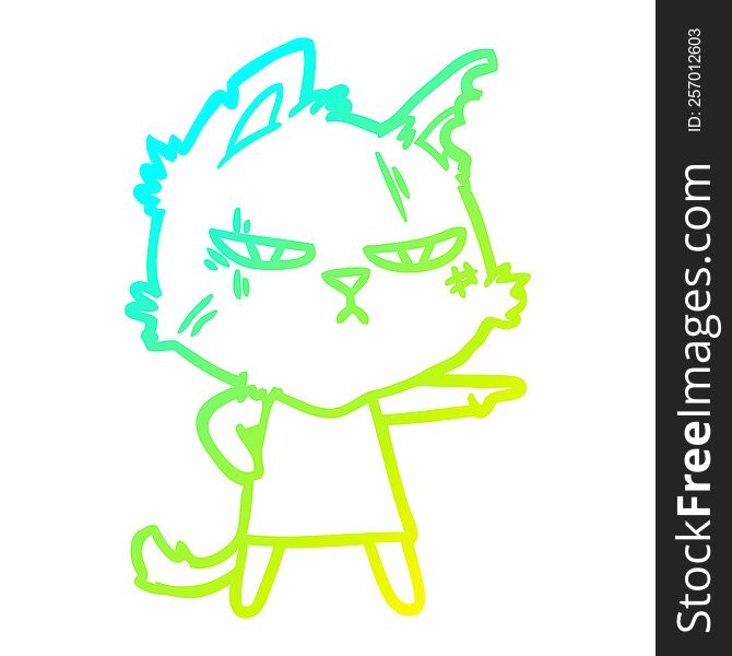 Cold Gradient Line Drawing Tough Cartoon Cat Girl Pointing