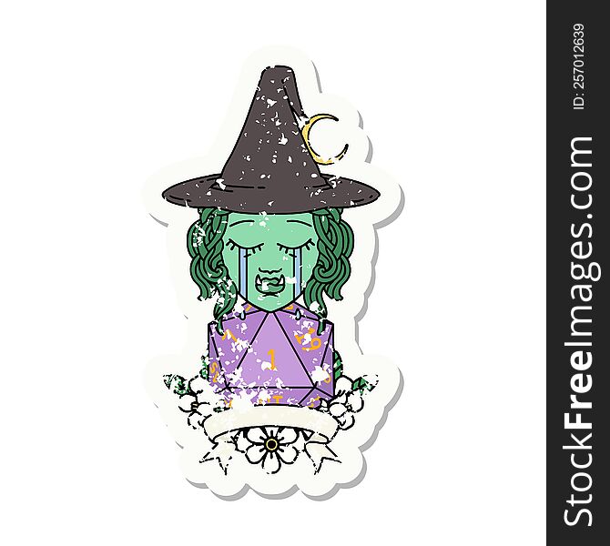 Crying Half Orc Witch Character With Natural One Roll Illustration