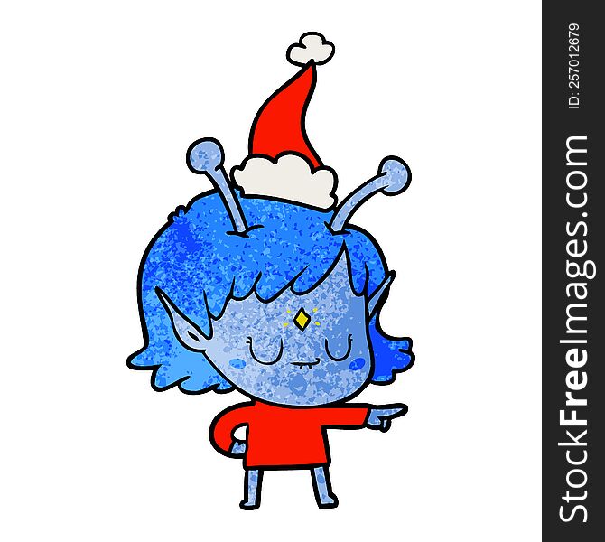 Textured Cartoon Of A Alien Girl Wearing Santa Hat