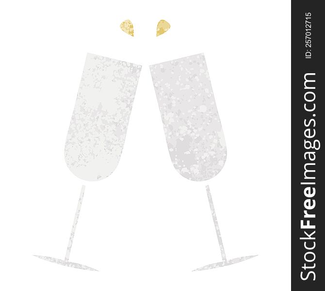 Retro Illustration Style Cartoon Clinking Champagne Flutes
