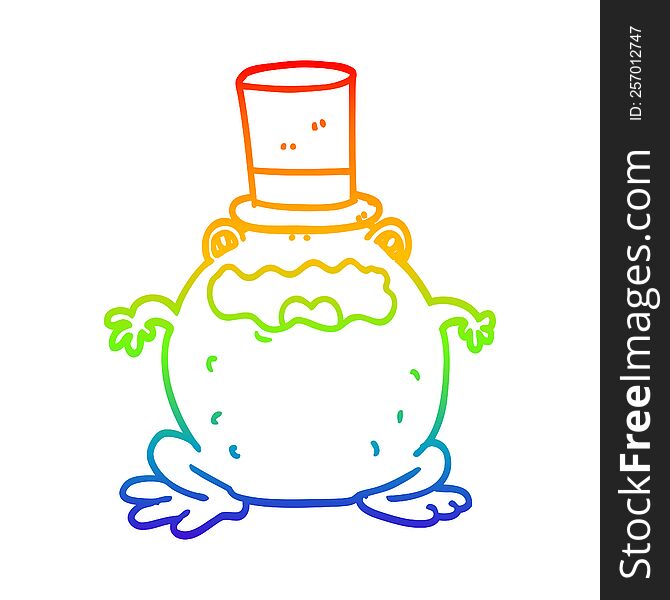rainbow gradient line drawing of a cartoon toad wearing top hat