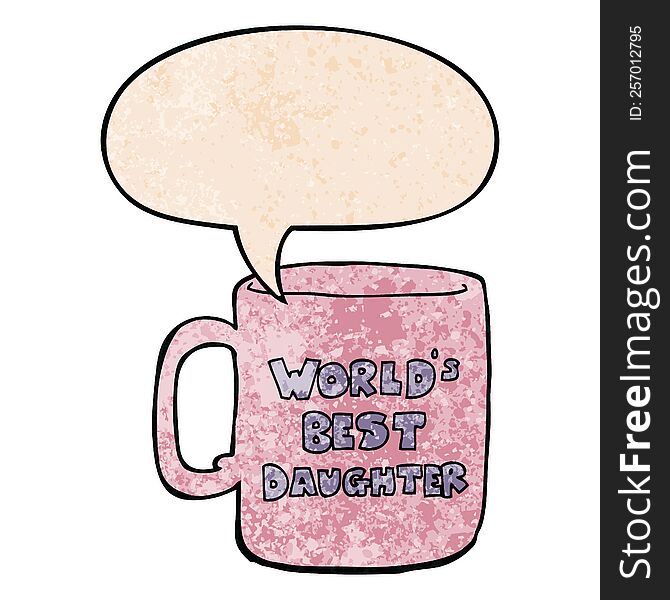 worlds best daughter mug with speech bubble in retro texture style