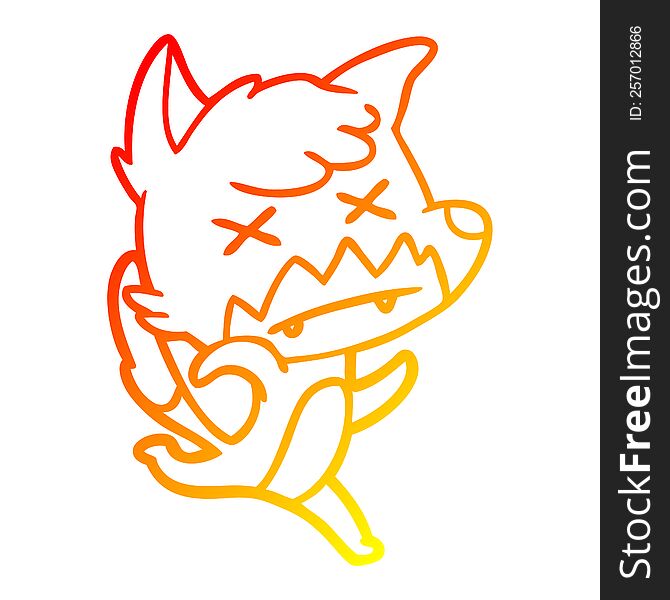 Warm Gradient Line Drawing Cartoon Cross Eyed Fox