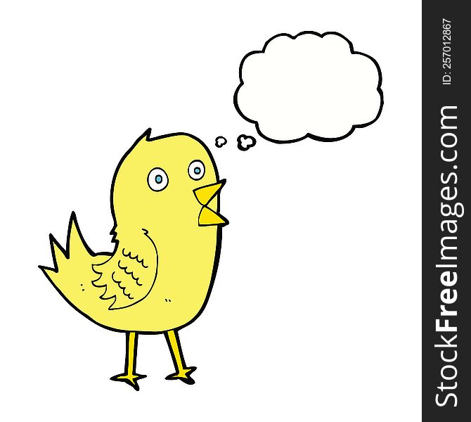 Cartoon Tweeting Bird With Thought Bubble