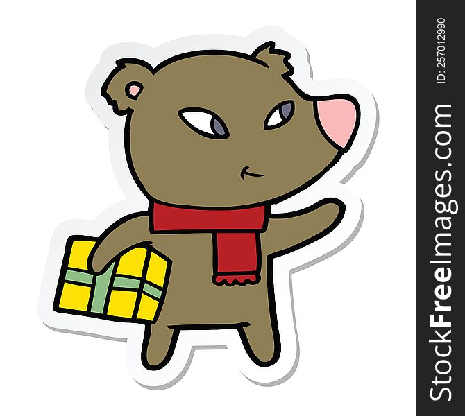 sticker of a cute cartoon christmas bear