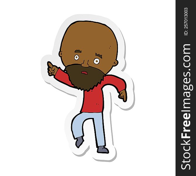 Sticker Of A Cartoon Worried Old Man Pointing