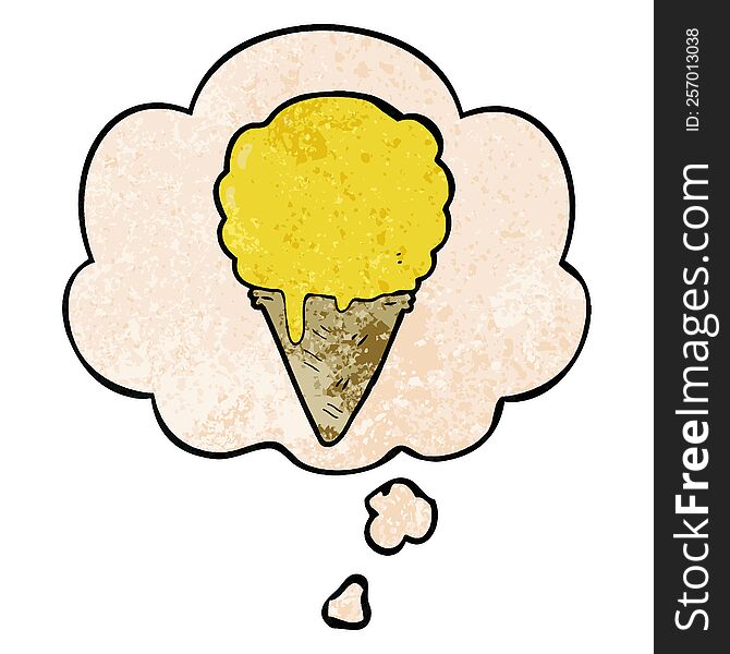 cartoon ice cream with thought bubble in grunge texture style. cartoon ice cream with thought bubble in grunge texture style