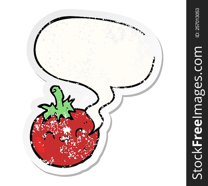 Cute Cartoon Tomato And Speech Bubble Distressed Sticker