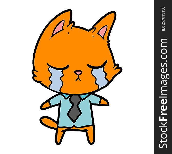 crying cartoon office worker cat. crying cartoon office worker cat